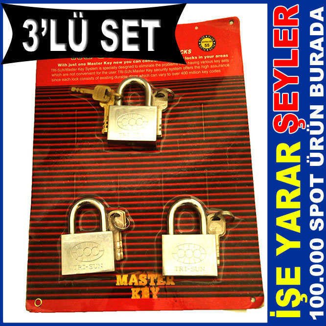 AYNI ANAHTARLA AÇILAN 3lü MASTER ASMA KİLİT SETİ