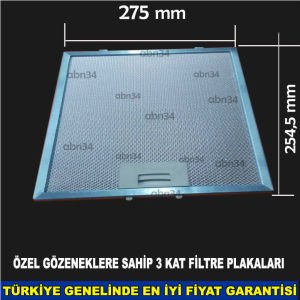 Alüminyum Davlumbaz Filtresi 275x254,5mm Ankastre Filtresi 27,4x25,5cm Alüminyum Kartuş Filtre abn34