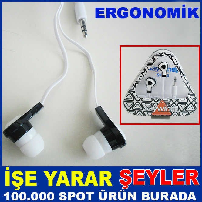 SİYAH BEYAZ RENK ERGONOMİK KULAK İÇİ KULAKLIK