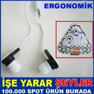 SİYAH BEYAZ RENK ERGONOMİK KULAK İÇİ KULAKLIK