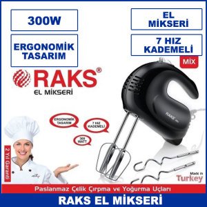 Raks El Mikseri 7 Hız Kademeli 300 W Ergonomik Tasarım Paslanmaz Aparatları ile 2 Yıl Garantili