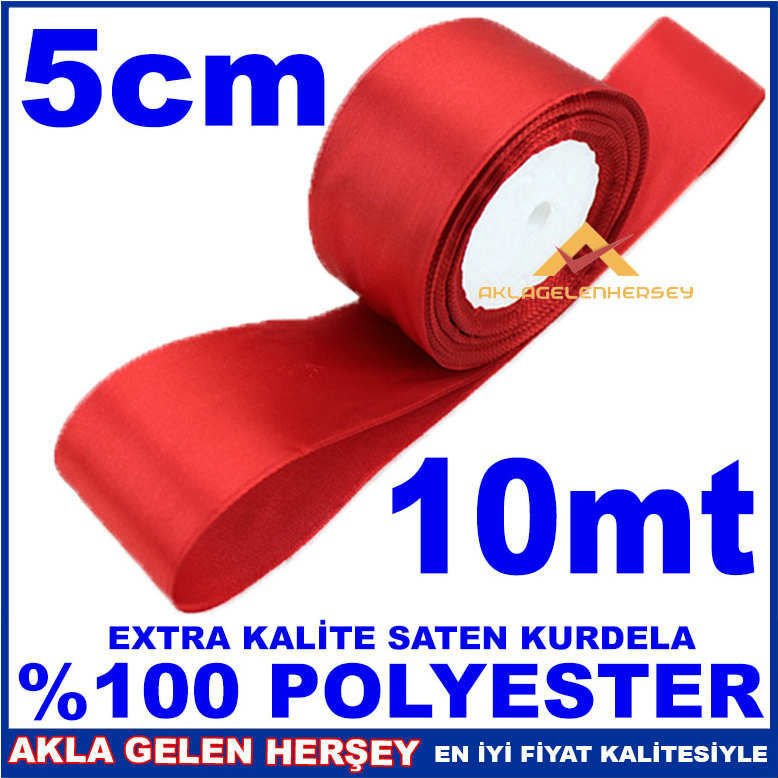 5 cm 10 METRE 1. KALİTE KIRMIZI SATEN KURDELA