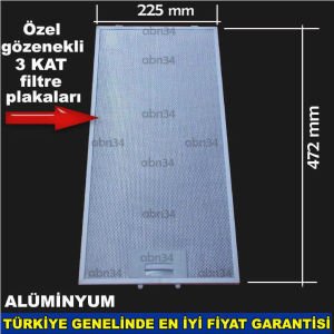 Alüminyum Davlumbaz Filtresi 225x472mm Ankastre Filtresi 22.5x47.2cm Alüminyum Kartuş Filtre abn34