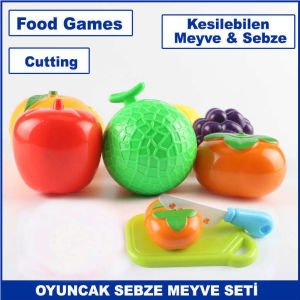 20 Parça Kesme Tahtalı ve Bıçaklı Kesilebilen Sebze ve Meyve Oyuncağı Seti - Food Game