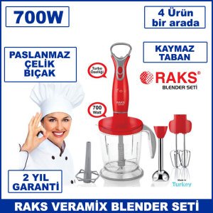 Raks Veramix Blender Seti 700w Turbolu 4'lü Set Paslanmaz Çelik Bıçaklı 2 Yıl Garantili