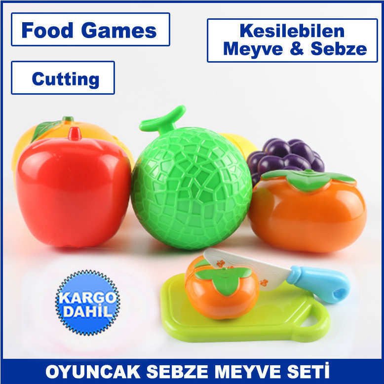 20 Parça Kesme Tahtalı ve Bıçaklı Kesilebilen Sebze ve Meyve Oyuncağı Seti - Food Game