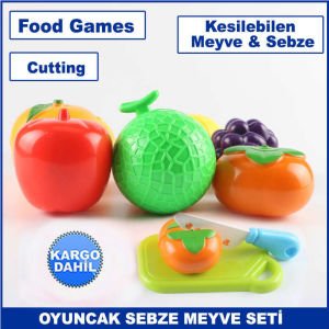 20 Parça Kesme Tahtalı ve Bıçaklı Kesilebilen Sebze ve Meyve Oyuncağı Seti - Food Game