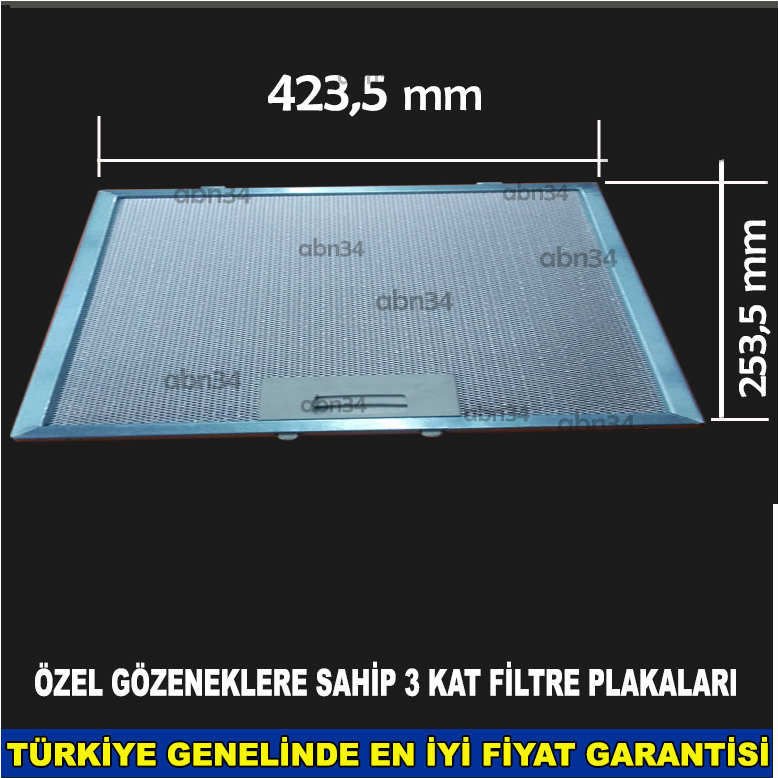 Alüminyum Davlumbaz Filtresi 423,5x253,5 mm Ankastre Filtresi 42.3x25,3cm Alüminyum Kartuş Filtre