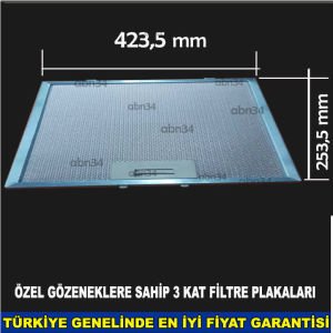 Alüminyum Davlumbaz Filtresi 423,5x253,5 mm Ankastre Filtresi 42.3x25,3cm Alüminyum Kartuş Filtre