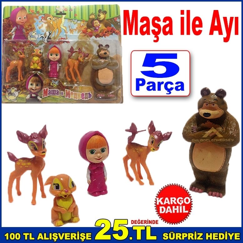 Maşa ile Ayı ve Arkadaşları 5parça Cizgi Film Oyuncak Figür Seti