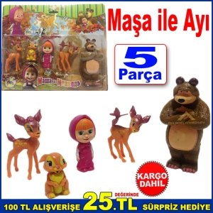 Maşa ile Ayı ve Arkadaşları 5parça Cizgi Film Oyuncak Figür Seti