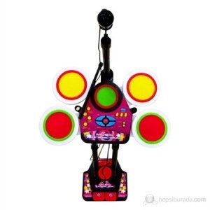 Mikrofonlu Oyuncak Orkestra Seti  Pilli Işıklı Batery  Ritim Seti