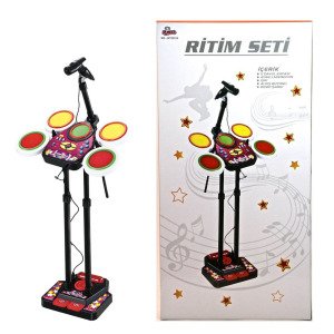 Mikrofonlu Oyuncak Orkestra Seti  Pilli Işıklı Batery  Ritim Seti