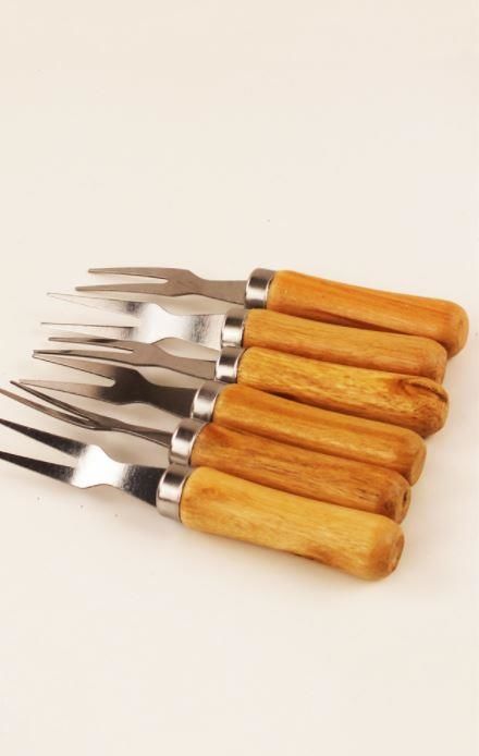 6 Adet Peynir Çatalı Bambu Saplı Çelik Paslanmaz Şık Ve Pratik Kullanım