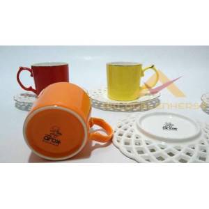 6adet Karışık Renkli Porselen Kahve Fincan Seti