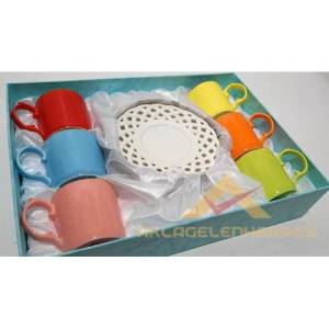 6adet Karışık Renkli Porselen Kahve Fincan Seti