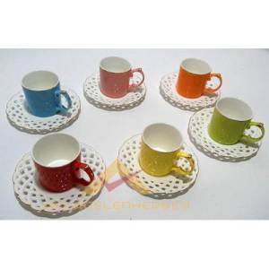 6adet Karışık Renkli Porselen Kahve Fincan Seti