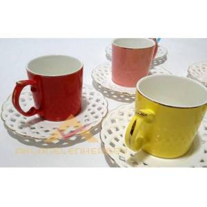 6adet Karışık Renkli Porselen Kahve Fincan Seti