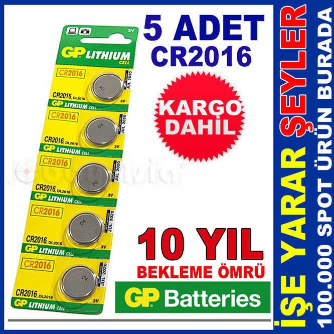 5adet UZUN ÖMÜRLÜ GP CR2016 LİTHİUM 3V DÜĞME PİL