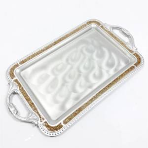 Kare Büyük  Mineli Gümüş Tepsi Çay Kahve Servis Tepsisi 50x28Cm