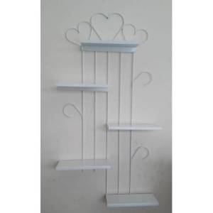 5 Katlı Dekoratif Metal Kalpli Model Duvar Rafı Bibloluk Kalın Telden 5 Kat Ferforje Duvar Bibloluğu