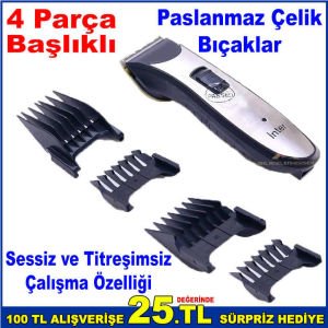 İnter RD-988 Paslanmaz Çelik Bıçaklı Saç,Sakal Tıraş Makinesi 4 Başlıklı Profesyonel Traş Makinesi