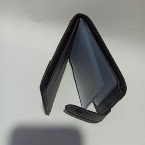 Suni Deri Yan Oval Patlı Dış Üçgen 20 Kartlık Kredi Kart Cüzdanı 10 CM X 8 CM