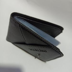 Suni Deri Yan Oval Patlı Dış Üçgen 20 Kartlık Kredi Kart Cüzdanı 10 CM X 8 CM