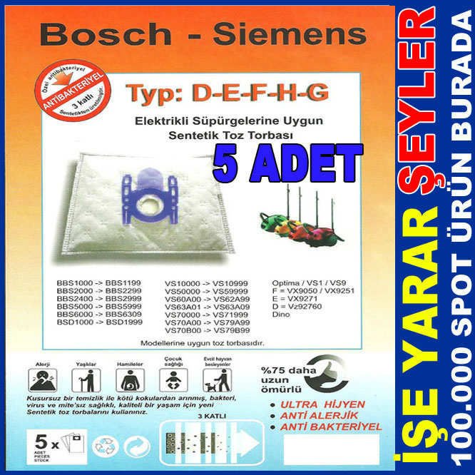 5 ADET BOSCH 3 KATLI SENTETİK TOZ TORBASI