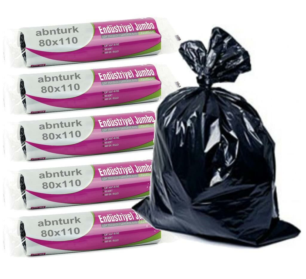 5 Rulo=Toplam 50 adet Endüstriyel Jumbo 80x110 Siyah Çöp Poşeti TSE Garantili Sağlam Çöp Torbası
