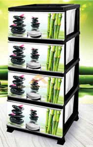 BÜYÜK BOY 4 ÇEKMECELİ BAMBU DESENLİ ÇOK AMAÇLI KOMİDİN