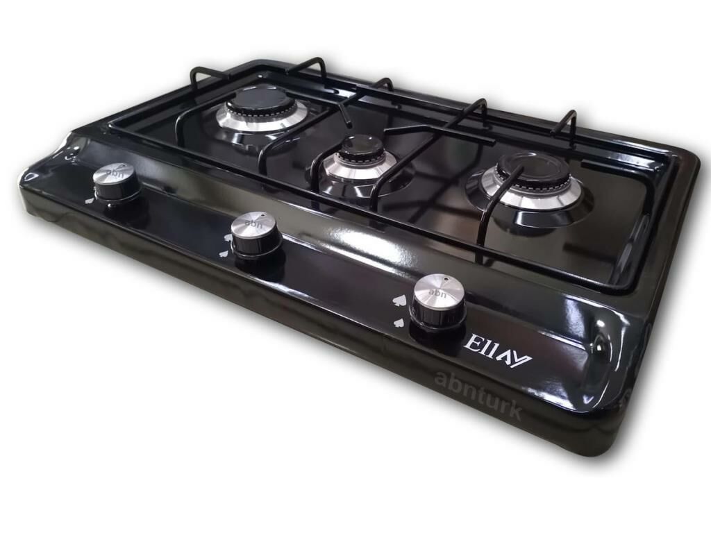 Üstten Düğmeli LPG Ocak 3 gözlü Lüx Emaye Ocak Siyah Tüpgazlı Ocak Tüplü 3lü Yeni Setüstü Pişirici