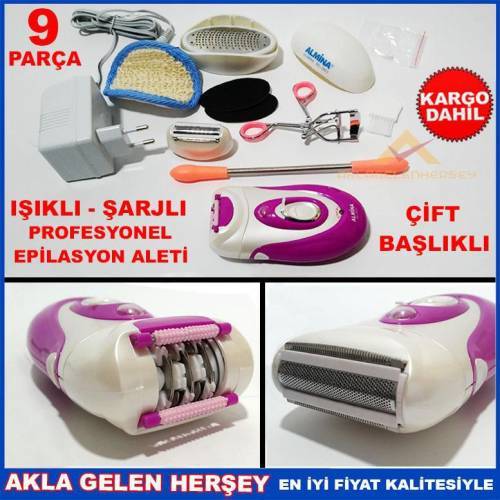 9parça Işıklı Şarjlı Profesyonel Epilasyon Aleti