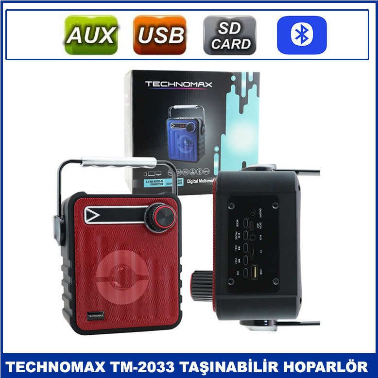 Technomax TM-2033 Bluetooth Taşınabilir Hoparlör FM Radyo, Usb, Aux, Sd Card Multimedia Speaker