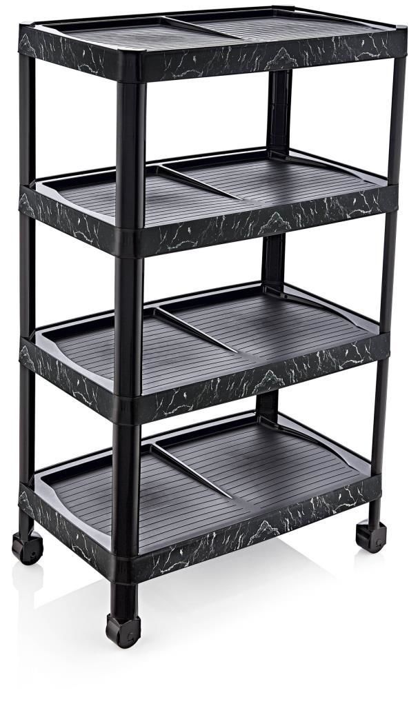 Ultra Lüks Model Siyah Mermer Desenli 4 Katlı Demonte Ayakkabılık 48x28 h:80cm 8 Çift Ayakkabı İçin