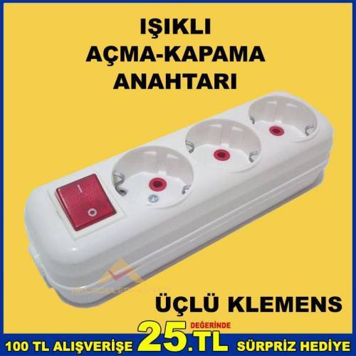 Kablosuz Açma Kapatma Anahtarlı 3lü Priz Klemens