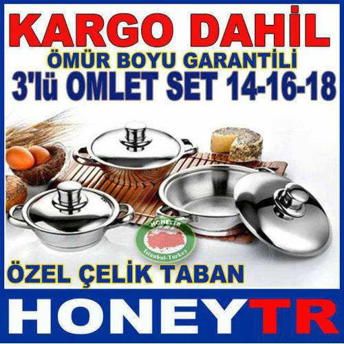 ÖZEL KAPSÜL TABANLI 3lü PASLANMAZ ÇELİK OMLET TAVA SETİ 14-16-18cm,YEMEK ISITMA,3lü OMLET SAHAN SETİ