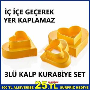 Kalp Volovan Kalıp Kurabiye,Börek,Kek Kalıbı 3lü Set Farklı Ölçülerde Kalp Kurabiye Kesim Kalıbı