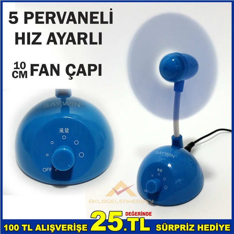 HIZ AYARLI 5 PERVANELİ MASAÜSTÜ MİNİ USB FAN
