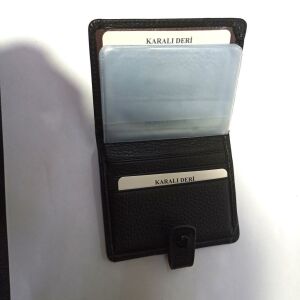 Karalı Hakiki Deri Çıtçıtlı 20 Kartlık Kredi Kart Cüzdanı 10 cm X 8 cm