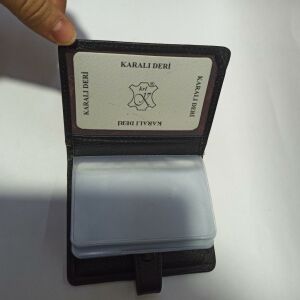 Karalı Hakiki Deri Çıtçıtlı 20 Kartlık Kredi Kart Cüzdanı 10 cm X 8 cm