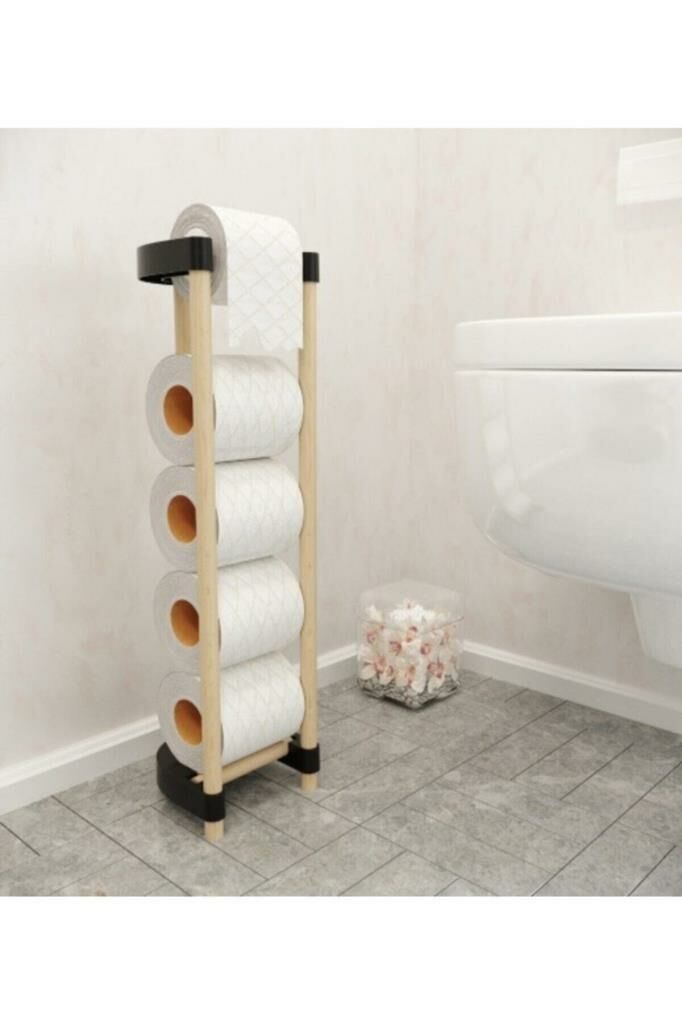 Seowood 15x17x57cm Boyutlarında Modüler Ahşap Tuvalet Kağıtlığı Beş Tuvalet Kağıdı Hazneli