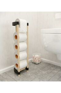 Seowood 15x17x57cm Boyutlarında Modüler Ahşap Tuvalet Kağıtlığı Beş Tuvalet Kağıdı Hazneli