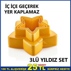 3LÜ SET İÇ İÇE GEÇEBİLEN YILDIZ VOLOVAN KURABİYE KESİM KALIBI