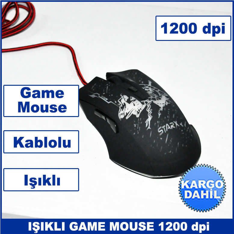 Işıklı Game Mouse 1200dpi Hassasiyet Masaüstü ve Laptop Uyumlu Usb Girişli Oyuncu Mouse