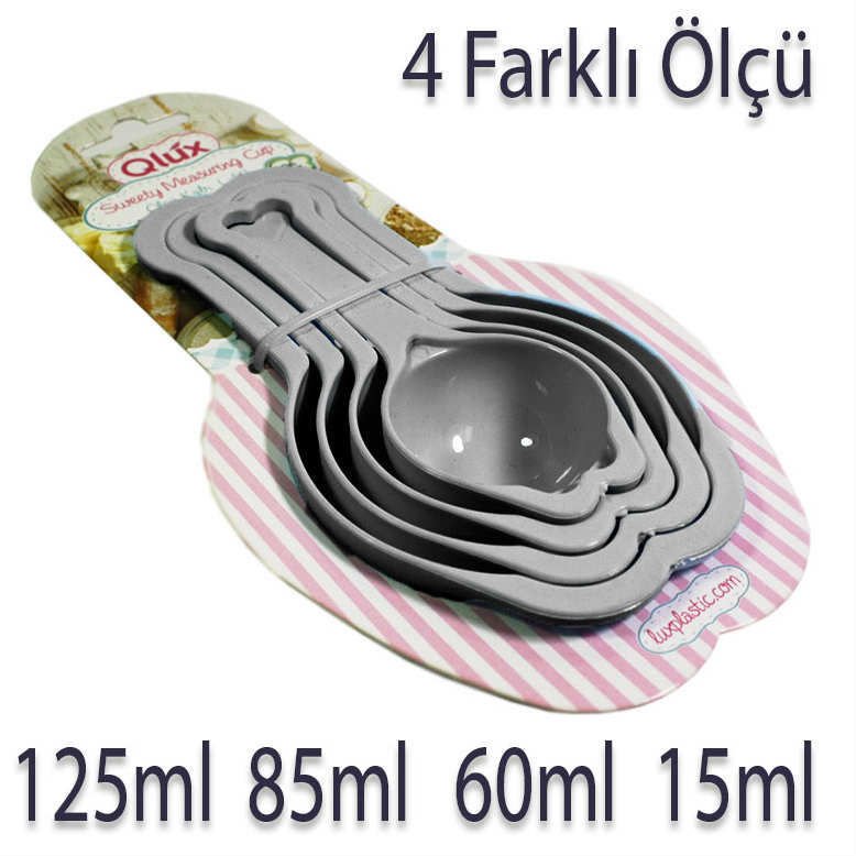 Qlux L-561 4 Farklı Ölçüde Pasta Kek Kurabiye Hazırlama Ölçü Kabı 4'lü Ölçü Kabı Seti Şık Tasarım