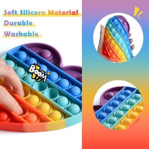 Kalp Gökkuşağı Push Pop - Pop It Push Bubble Fidget Özel Pop Duyusal Oyuncak Zihinsel Stres