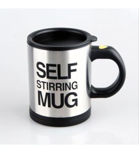 12x9cm Tek Tuşla Kendi Kendine Karıştırma Özelliğine Sahip Kupa Siyah Kulplu ve Kapaklı Kupa