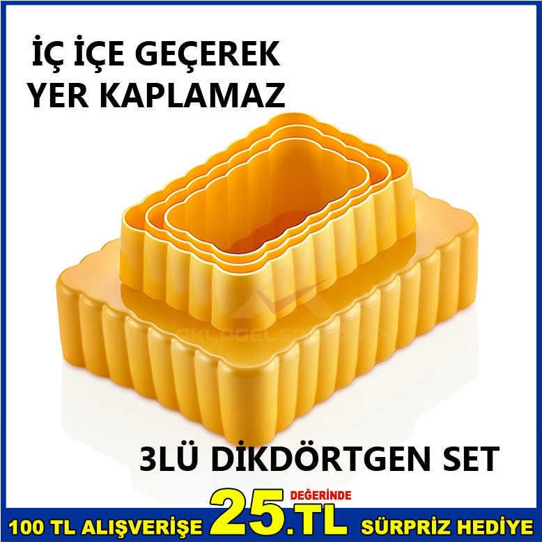 3LÜ SET İÇ İÇE GEÇEBİLEN DİKDÖRTGEN VOLOVAN KURABİYE KESİM KALIBI