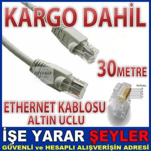 ALTIN UÇLU ETHERNET KABLOSU 2 RJ45 UÇ 30 METR KD